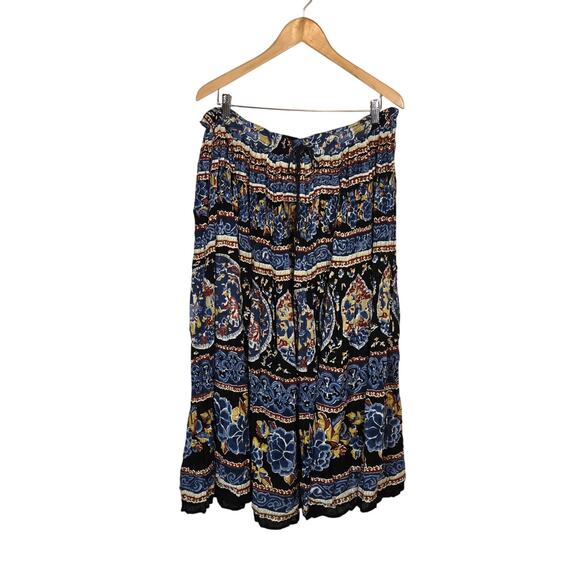 Vtg Just Class Peasant Skirt Multicolor Floral Boho Drawstring Large Maxi Large - Picture 1 of 7